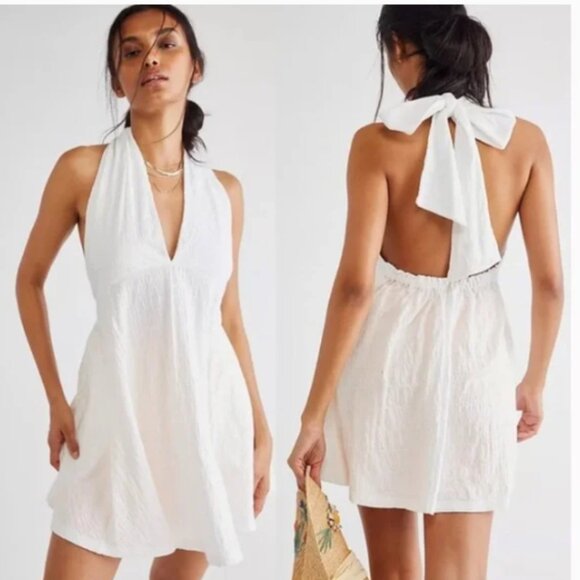 Free People Beach Dress Women's Small Petite White Lucy Halter Mini Summer‎ - Picture 1 of 14